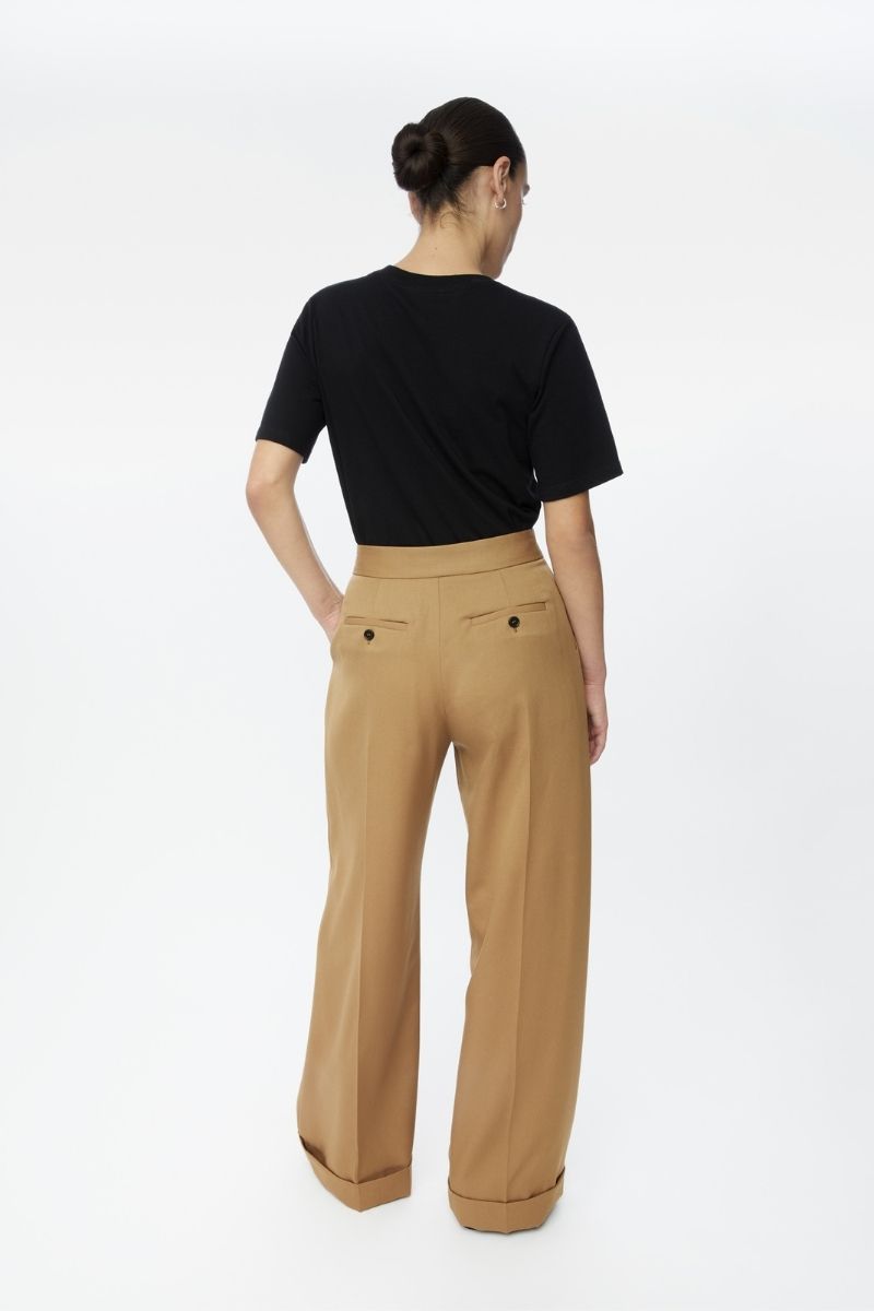 WOOL BLEND PLEATED WIDE LEG PANTS - CULT MIA