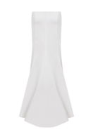 White low waist satin maxi skirt by Sudi Etuz, flowing fabric with a sleek, elegant design perfect for stylish occasions.