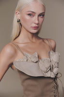 Brown petal bustier top from Keira Tong, featuring floral petal details and a fitted sleeveless design.