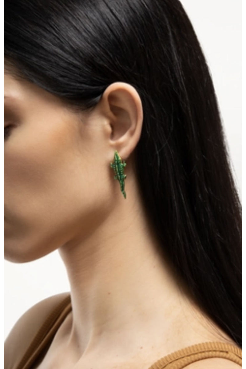 Natia x Lako XS green crocodile earrings featuring detailed crocodile-shaped earrings in vibrant green color.