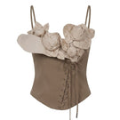 Brown petal bustier top by Keira Tong, featuring floral petal details and a fitted sleeveless design perfect for stylish outfits.