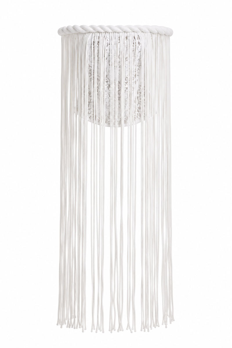 Keira Tong fringe lace corset top with intricate lace details and fringe accents, styled as a fashionable women's top.
