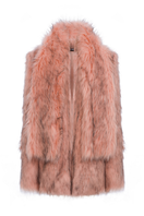 Sudi Etuz faux fur jacket with attached scarf, stylish coat featuring plush fur and a cozy design for winter wear.