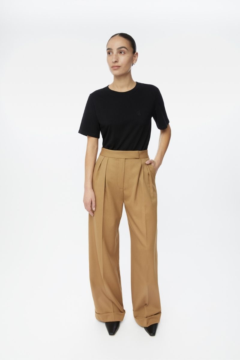 WOOL BLEND PLEATED WIDE LEG PANTS - CULT MIA