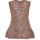 Lalo pink multi-sequin knit sweater with colorful, shimmering sequins and cozy knit fabric, front view.
