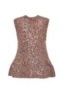 Lalo pink multi-sequin knit sweater with colorful, shimmering sequins and cozy knit fabric, front view.