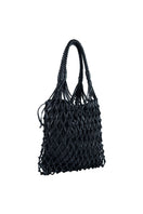 Black leather shoulder bag by Adriana Castro with sleek design and structured silhouette.