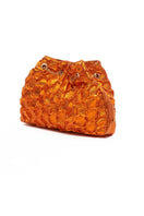 Medium orange hexagon shoulder bag by Onalaja with adjustable strap and geometric design, shown on a plain background.