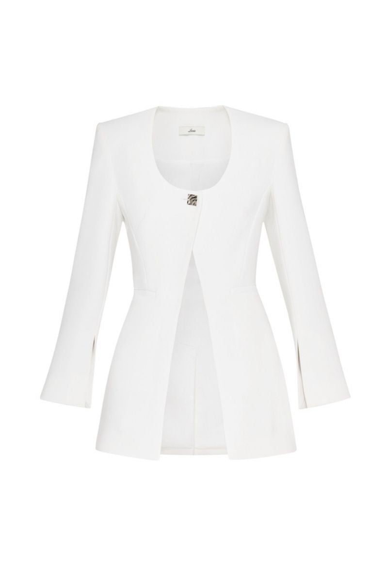 White Pristine Scoop-Neck Blazer by LECIA, tailored blazer with clean lines and a classic scoop-neck design.