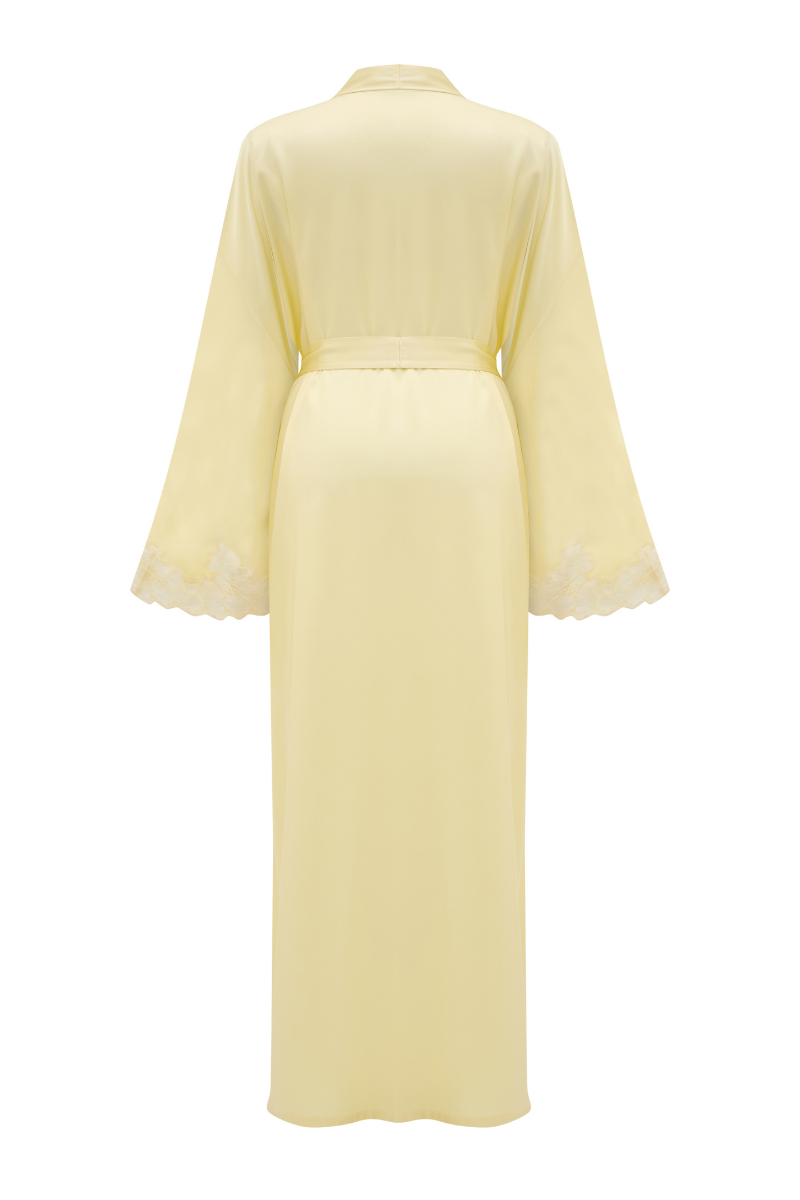 Bocan Couture HEIDI LONG RAYON ROBE WITH BUTTER YELLOW LACE | Cult Mia Bocan Couture HEIDI LONG RAYON ROBE WITH BUTTER YELLOW LACE | Cult Mia