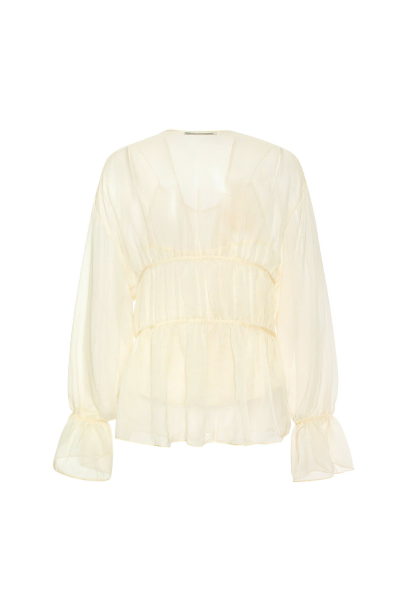 Arti Apparel Serin Top showing a stylish, fitted women's blouse with a round neckline and elegant design.