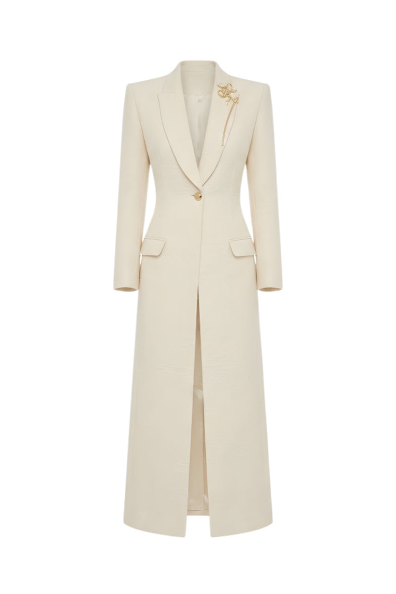 ivory dress coat VAELITH V-NECK TRENCH IN CREAM | CULT MIA Cowl Halter Maxi Dress, this dress breasted button closure Size:20/EACH