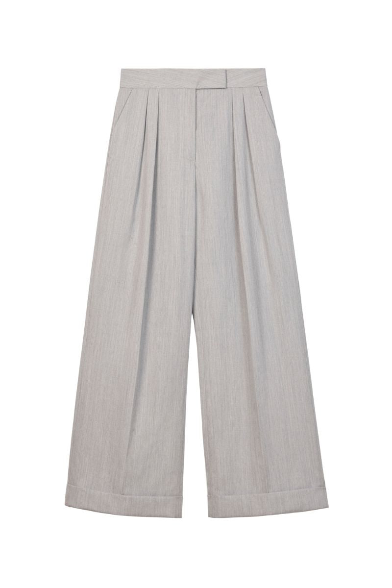 WOOL BLEND PLEATED WIDE LEG PANTS - CULT MIA