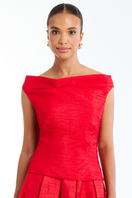Red draped top from Mestiza New York with flowing fabric and stylish design, perfect for casual or dressy occasions.