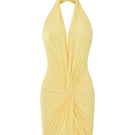 CEM draped knit mini dress showcasing a stylish, fitted silhouette with soft fabric and elegant draping details.