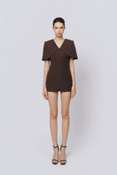 TONYY Cocoa Frame Mini Dress, stylish mini dress with cocoa-colored fabric, fitted silhouette, and minimalistic design.