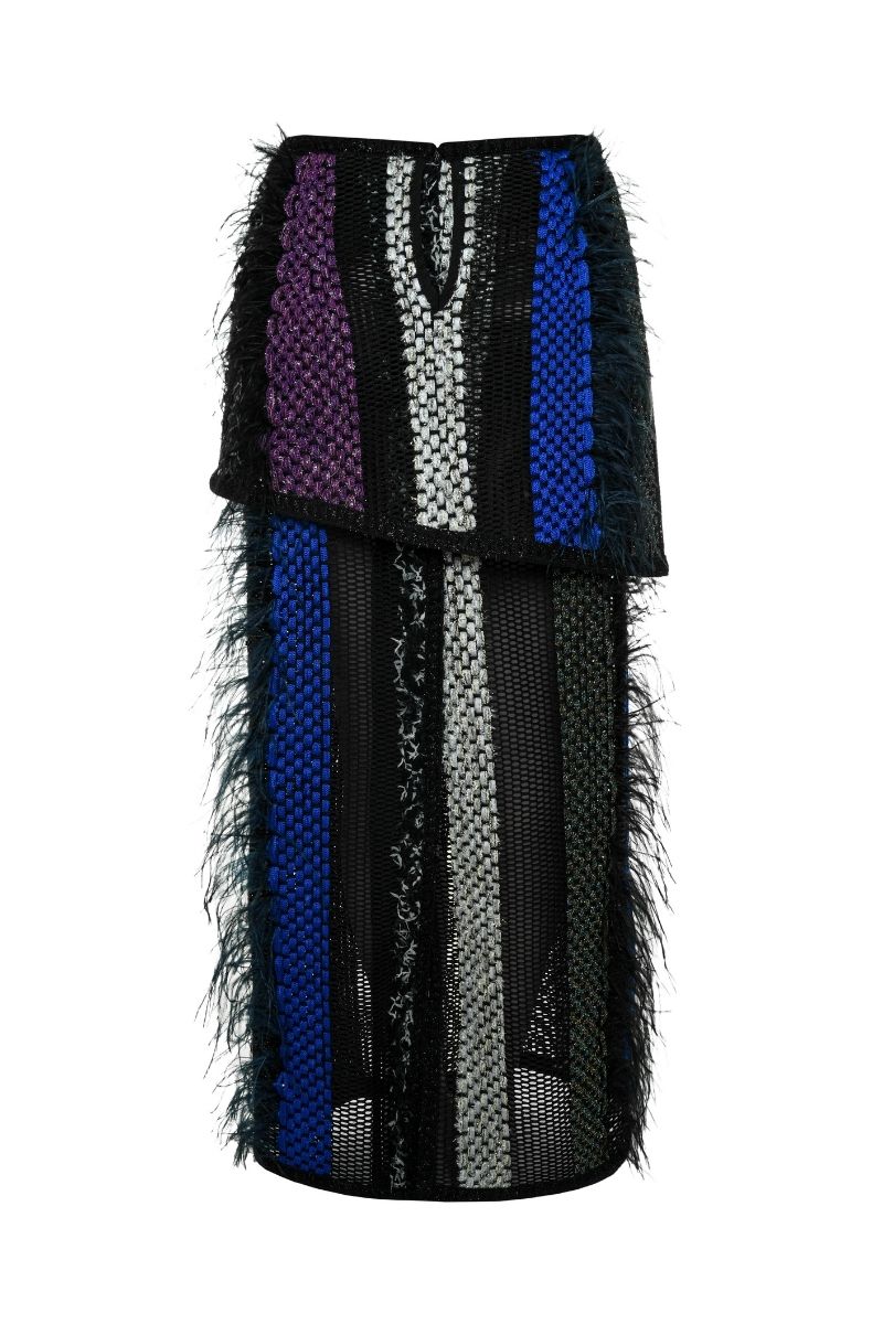 Lalo Avril maxi skirt in black multi with flowing fabric and floral pattern, styled as a stylish women's maxi skirt.
