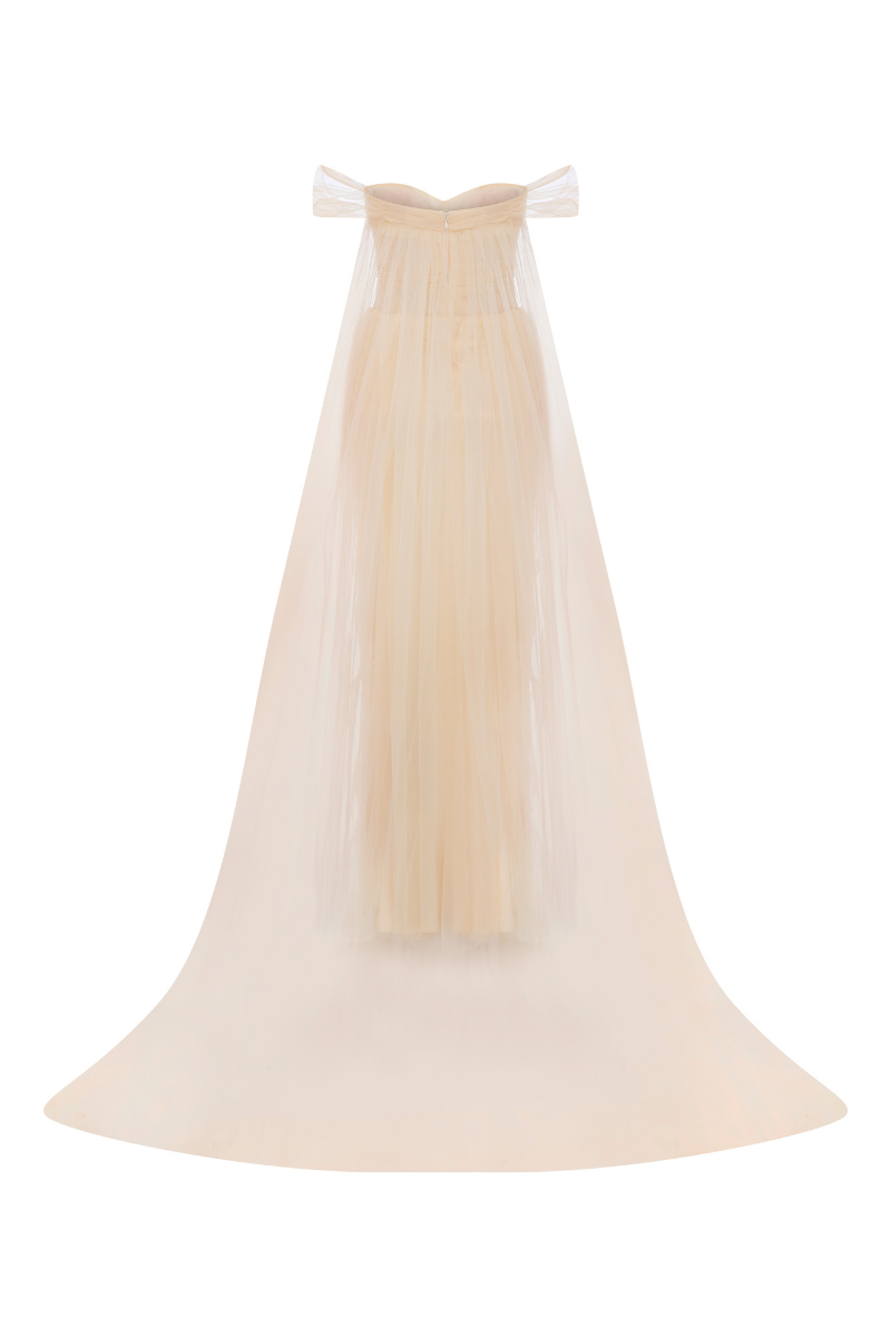 CREAM TULLE CORSET GOWN WITH CAPE - CULT MIA