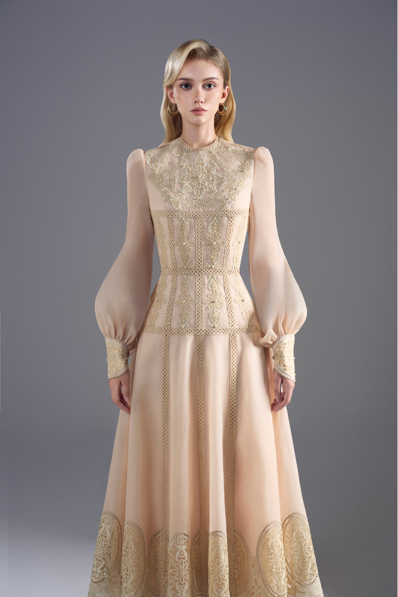 Rosee de Matin Lace and Organza Long Sleeve Ivory Midi Dress | Cult Mia Rosee de Matin Lace and Organza Long Sleeve Ivory Midi Dress | Cult Mia