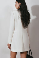 White Pristine Scoop-Neck Blazer by LeCia, tailored fit, featuring a smooth lapel and clean design, displayed on a hanger.