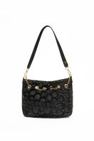 Small black HEXAGON BAG shoulder bag by Onalaja with geometric hexagon shape and sleek design.