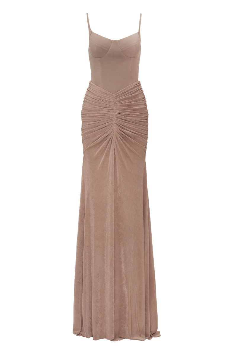 TOFFEE CAPE DRESS IN BROWN - CULT MIA