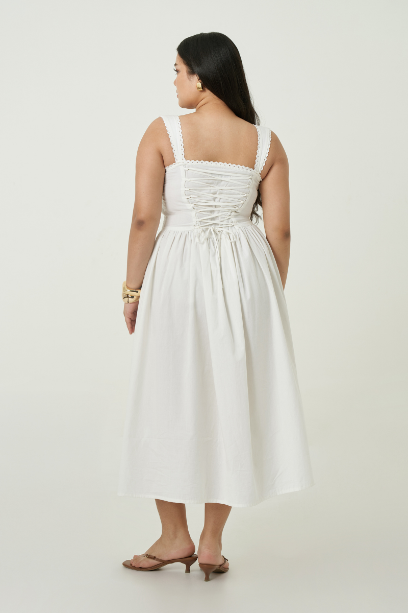 unique white midi dress Summer Away LUNA MIDI DRESS IN White