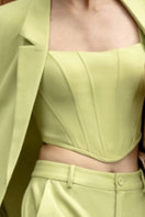 Green GRAINNE TUYTSI three-piece co-ord set by 21Six, featuring a straight-fit top and matching bottoms on a model.