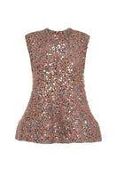 Lalo sequin knit sweater in pink multi with colorful sparkly sequins and ribbed cuffs, cozy and stylish for casual wear.