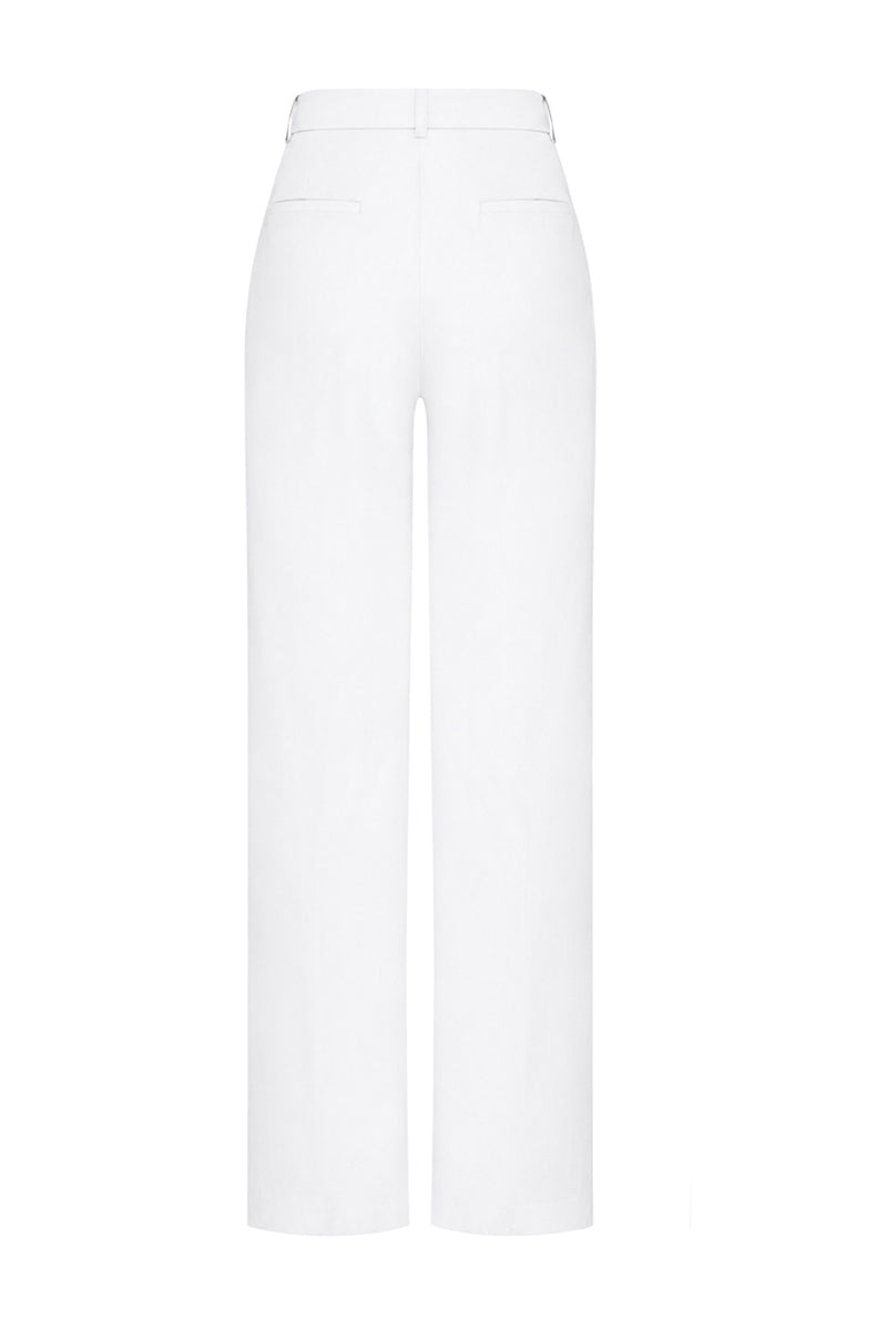 White double-pleated wide-leg pants by AWAVE, styled with a relaxed fit and flowing silhouette.