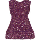 Lalo sequin knit sweater in plum multi, showing colorful sequined pattern and cozy knit texture.