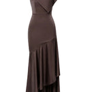 TONYY Mocha Veil Dress, stylish midi dress with flowing fabric and elegant design, suitable for casual or semi-formal occasions.
