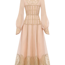 Ivory lace and organza long sleeve midi dress by ROSEE DE MATIN, featuring elegant design and delicate fabric details.