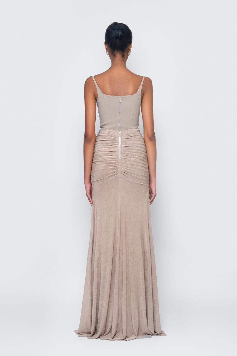 TOFFEE CAPE DRESS IN BROWN - CULT MIA