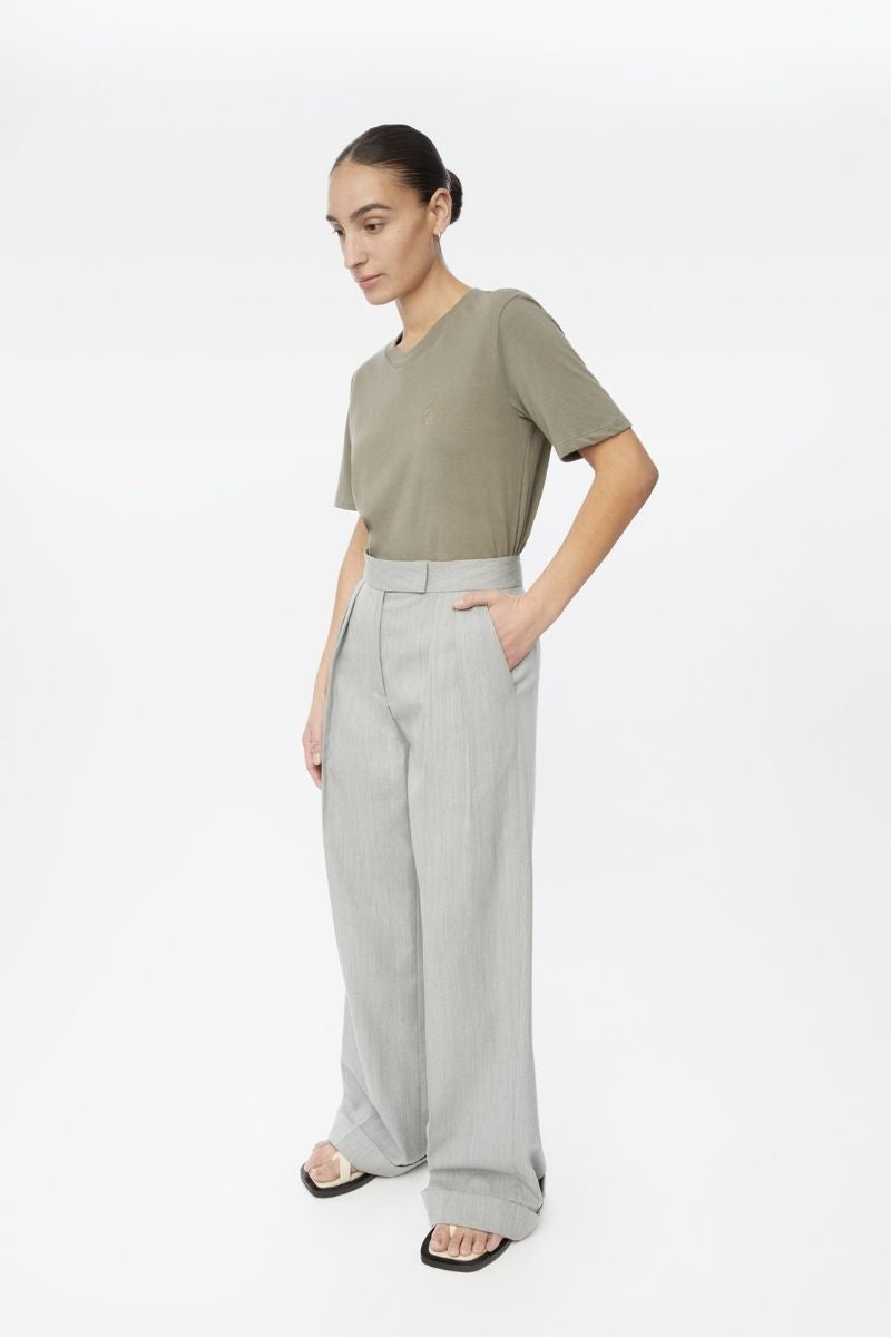 WOOL BLEND PLEATED WIDE LEG PANTS - CULT MIA