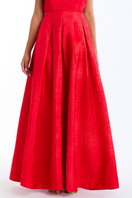 Red Daphne ball skirt in maxi length by Mestiza New York, flowing fabric with a fitted waistband and full, elegant silhouette.
