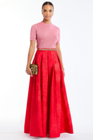 Red Daphne ball skirt in maxi length by Mestiza New York, flowing fabric with a full, elegant silhouette.