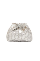 Small silver HEXAGON BAG shoulder bag by Onalaja with geometric shape and sleek metallic finish, perfect for stylish accessories.