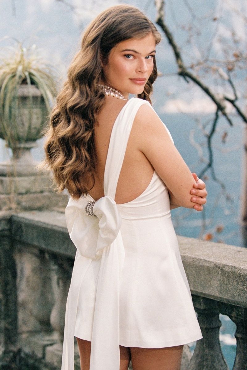 SILVIA WHITE SILK BOW MINI DRESS - CULT MIA