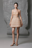Nude mini shimmering dress by Phan Huy featuring a fitted silhouette and sparkling fabric, ideal for evening wear.