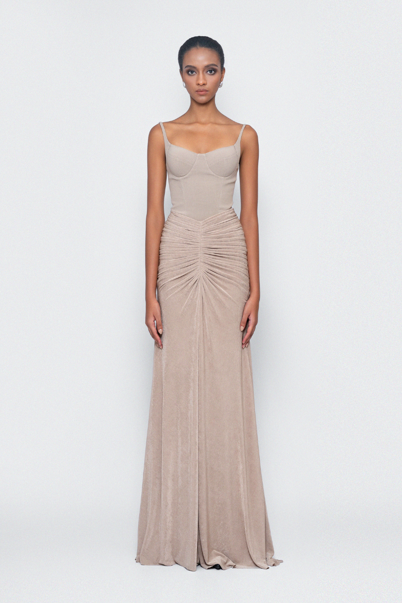 TOFFEE CAPE DRESS IN BROWN - CULT MIA