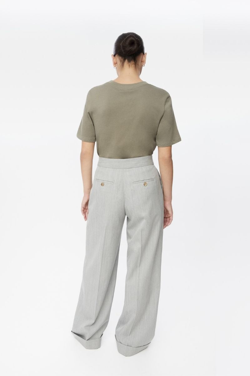 WOOL BLEND PLEATED WIDE LEG PANTS - CULT MIA
