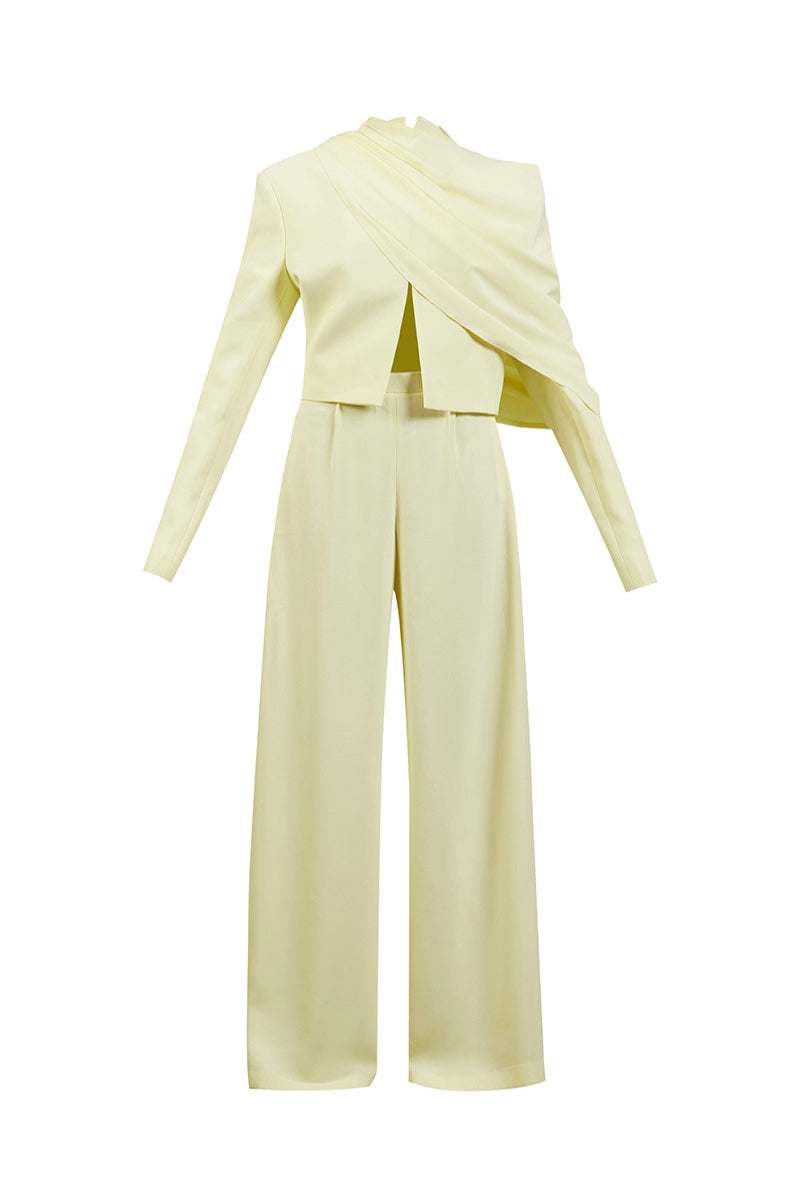 Deme By Gabriella Evelyn suit set co-ords featuring a stylish matching top and pants in modern fabric and design.