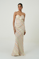 Summer Away Cefalù maxi skirt with woven striped pattern, flowy fabric, and a relaxed fit perfect for warm-weather wear.