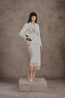 Ivory lace tailor co-ord set from White Plan featuring a stylish lace top and matching tailored pants.
