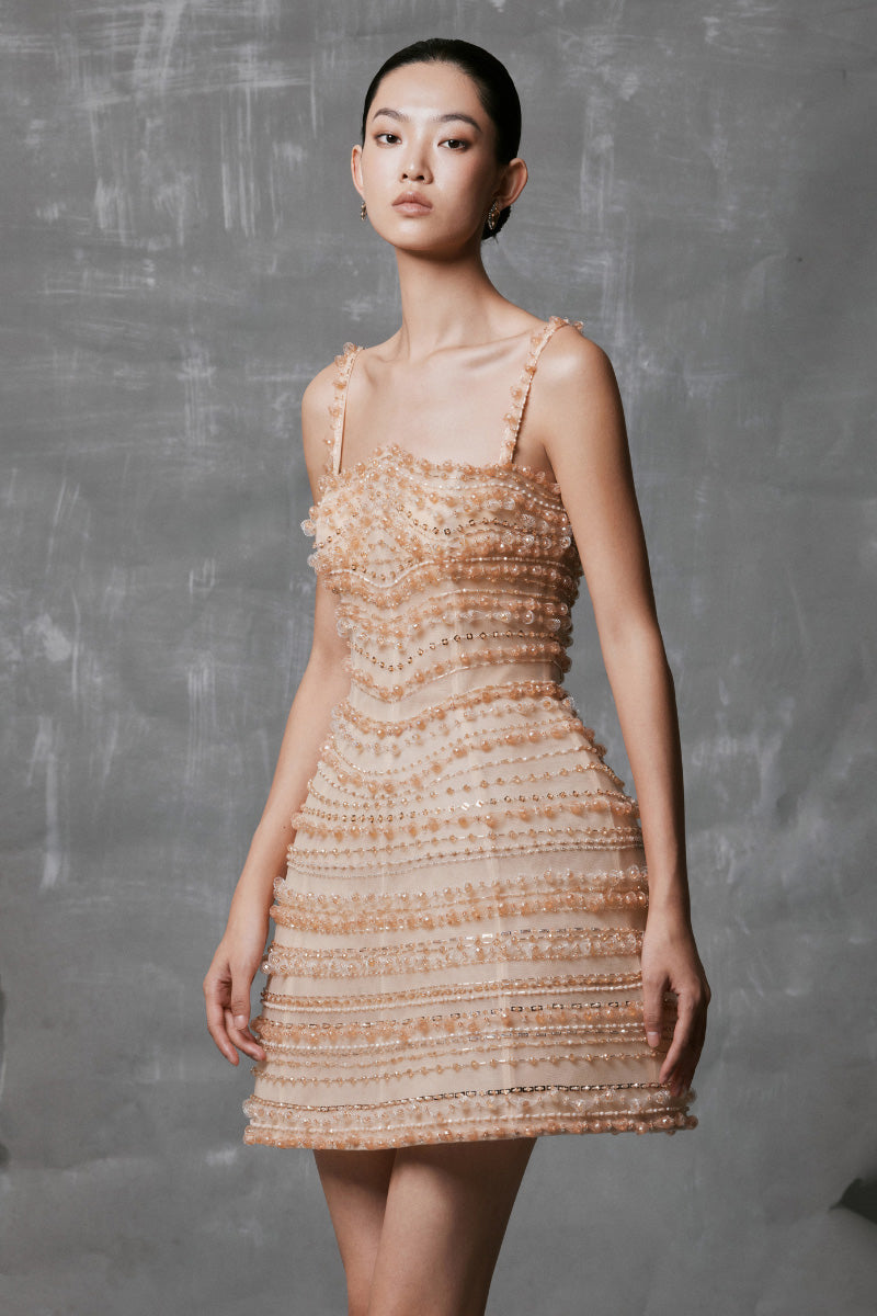 NUDE MINI SHIMMERING DRESS | CULT MIA NUDE MINI SHIMMERING DRESS | CULT MIA