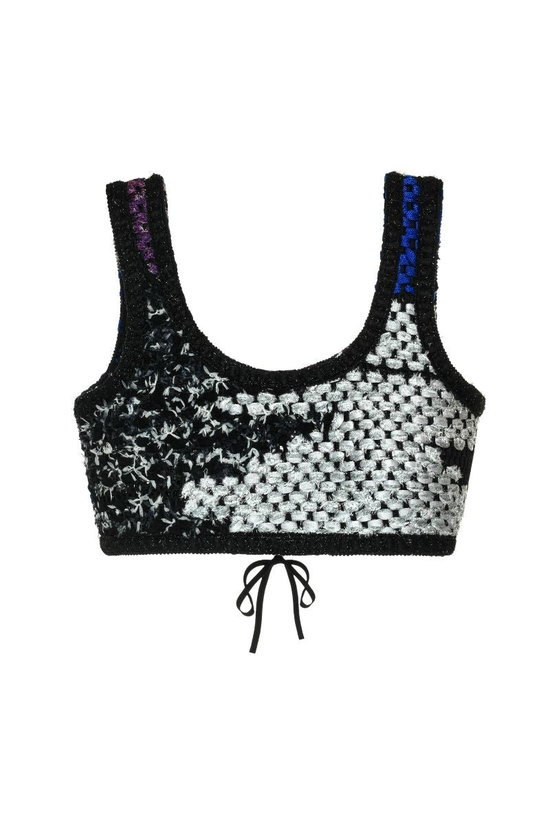 Lalo Avril black multi crop top featuring a stylish, fitted design with colorful pattern details, perfect for casual wear.