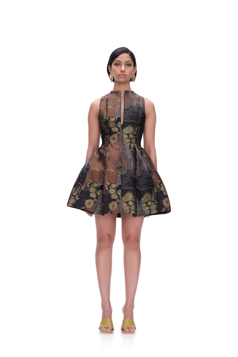VENTI JACQUARD DRESS IN KAVA JACQUARD - CULT MIA