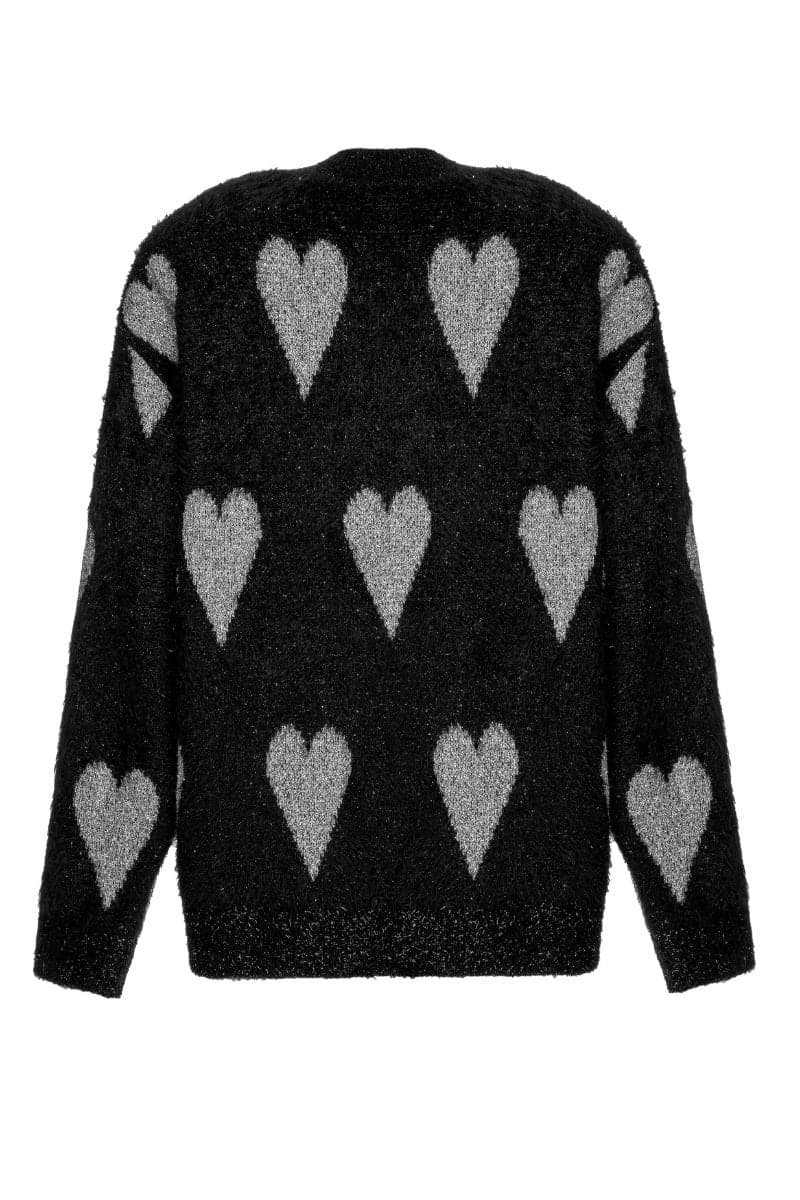 Lalo Valentine's silver heart sweater featuring a cozy knit design and a subtle heart pattern in silver on soft fabric.