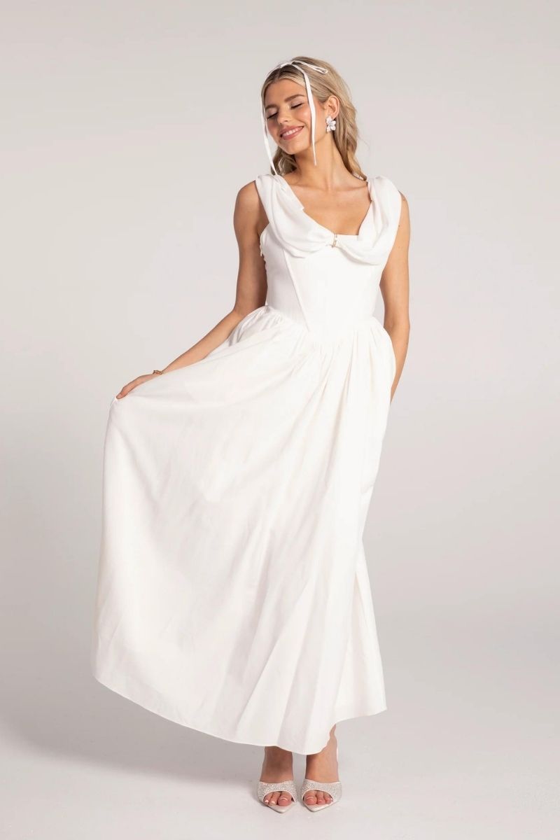 VIVIAN WHITE LINEN MIDI DRESS - CULT MIA